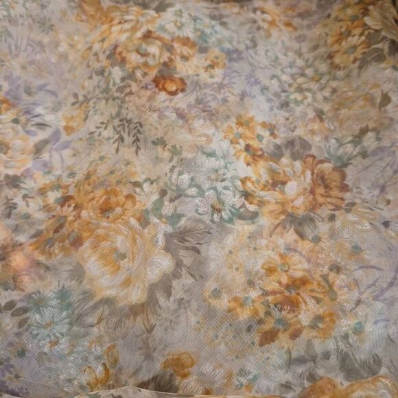 Fabric, White/Tan/Gray/Teal Floral Poly Organza Sheer 45" x 4 yds - Picture 1 of 5